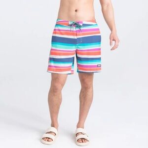 Saxx Betawave 2N1 Swim Boardshort 7” W/ Liner in Cutback Stripe Multi SZ 36 NWT